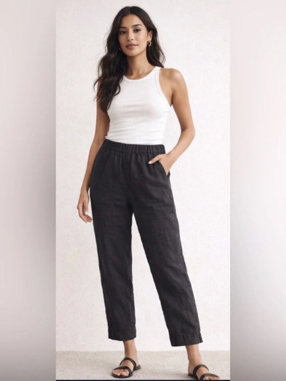 Madewell Pull On Linen Blend Crop Pants Black Stretchy Lightweight Breezy Sz XS